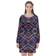 Intersecting Diamonds Motif Print Pattern Long Sleeve Chiffon Shift Dress  by dflcprintsclothing