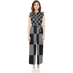 Black Gingham Check Pattern Women s Frill Top Jumpsuit by yoursparklingshop