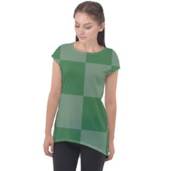 Green Gingham Check Squares Pattern Cap Sleeve High Low Top by yoursparklingshop