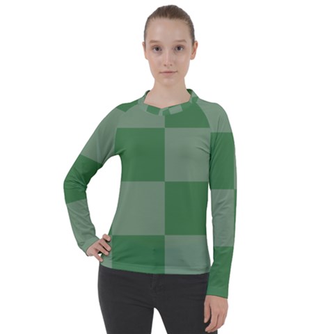 Green Gingham Check Squares Pattern Women s Pique Long Sleeve Tee by yoursparklingshop