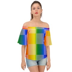 Lgbt Rainbow Buffalo Check Lgbtq Pride Squares Pattern Off Shoulder Short Sleeve Top by yoursparklingshop