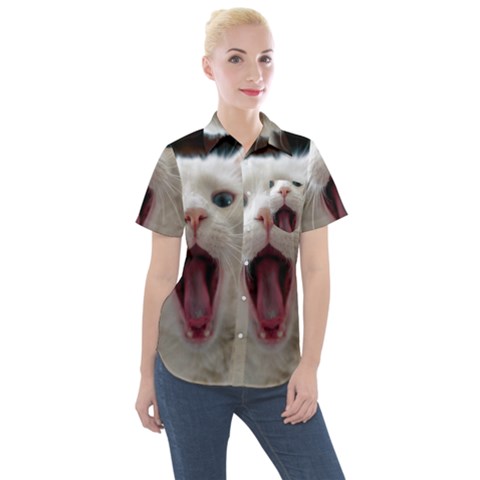 Wow Kitty Cat From Fonebook Women s Short Sleeve Pocket Shirt by 2853937