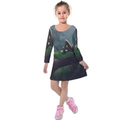 Wooden Child Resting On A Tree From Fonebook Kids  Long Sleeve Velvet Dress by 2853937