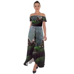 Wooden Child Resting On A Tree From Fonebook Off Shoulder Open Front Chiffon Dress by 2853937