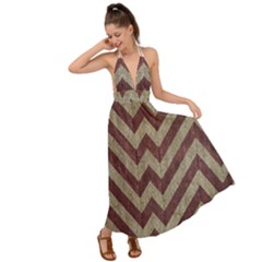 Vintage Grunge Geometric Chevron Pattern Backless Maxi Beach Dress by dflcprintsclothing