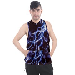 Blue Thunder At Night, Colorful Lightning Graphic Men s Sleeveless Hoodie by picsaspassion