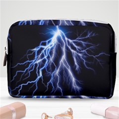 Blue Lightning At Night, Modern Graphic Art  Make Up Pouch (medium) by picsaspassion