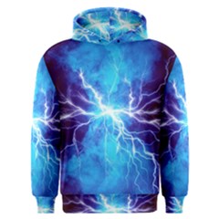 Blue Lightning Thunder At Night, Graphic Art 3 Men s Overhead Hoodie by picsaspassion