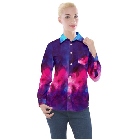 Colorful Pink And Blue Disco Smoke - Mist, Digital Art Women s Long Sleeve Pocket Shirt by picsaspassion