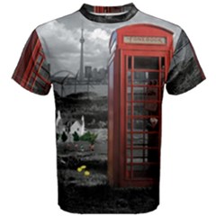 London Calling With Classic British Phonebooth - Bw & Color From Fonebook Men s Cotton Tee by 2853937