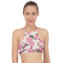 Floral Vintage Flowers Racer Front Bikini Top by Dutashop