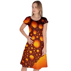 Bubbles Abstract Art Gold Golden Classic Short Sleeve Dress by Dutashop