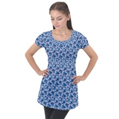 Blue Pattern Scrapbook Puff Sleeve Tunic Top by Dutashop