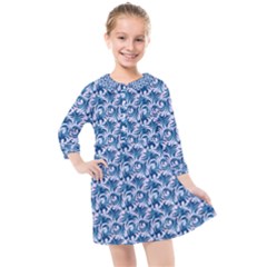 Blue Pattern Scrapbook Kids  Quarter Sleeve Shirt Dress by Dutashop