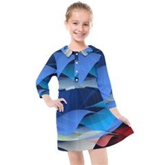 Flower Background Blue Design Kids  Quarter Sleeve Shirt Dress by Dutashop