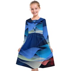 Flower Background Blue Design Kids  Midi Sailor Dress by Dutashop