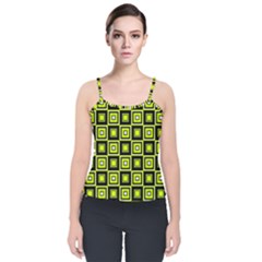 Green Pattern Square Squares Velvet Spaghetti Strap Top by Dutashop