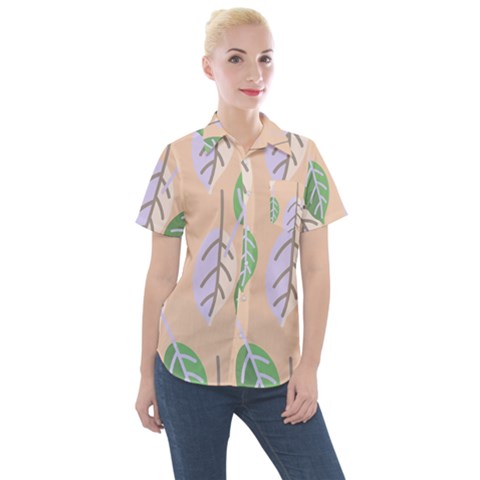 Leaf Pink Women s Short Sleeve Pocket Shirt by Dutashop