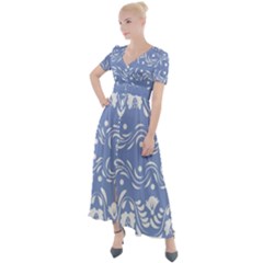 Blue White Ornament Button Up Short Sleeve Maxi Dress by Eskimos