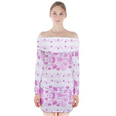 Pink Flowers Long Sleeve Off Shoulder Dress by Eskimos