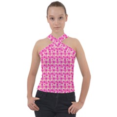 Heart Pink Cross Neck Velour Top by Dutashop