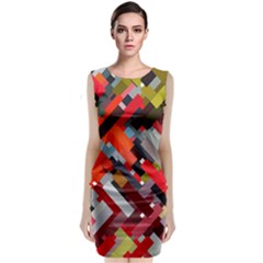 Maze Abstract Texture Rainbow Sleeveless Velvet Midi Dress by Dutashop