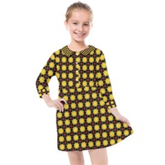 Yellow Pattern Green Kids  Quarter Sleeve Shirt Dress by Dutashop