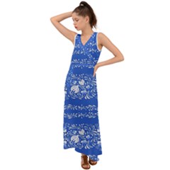 Blue Flowers V-neck Chiffon Maxi Dress by Eskimos