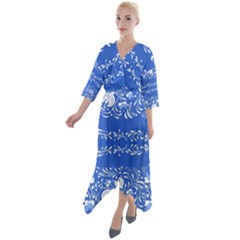 Blue Flowers Quarter Sleeve Wrap Front Maxi Dress by Eskimos