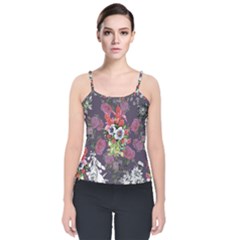 Purple Flowers Velvet Spaghetti Strap Top by goljakoff