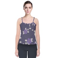 Purple Flowers Velvet Spaghetti Strap Top by goljakoff