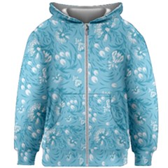 Blue White Flowers Kids  Zipper Hoodie Without Drawstring by Eskimos