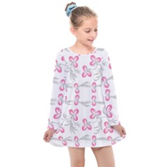 Pink Folk Flowers Kids  Long Sleeve Dress by Eskimos