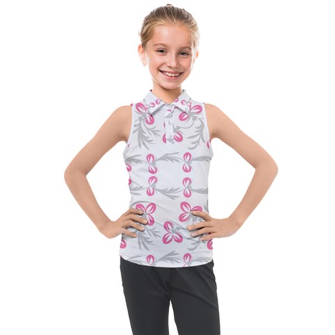 Pink Folk Flowers Kids  Sleeveless Polo Tee by Eskimos