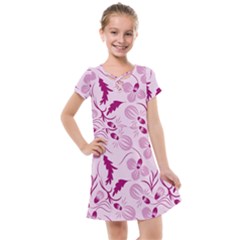 Dark Pink Flowers Kids  Cross Web Dress by Eskimos