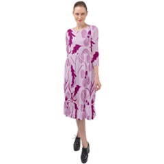 Dark Pink Flowers Ruffle End Midi Chiffon Dress by Eskimos