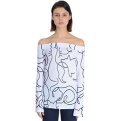 Cats Line Art  Off Shoulder Long Sleeve Top by Sobalvarro