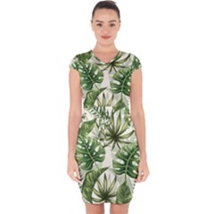 Tropical Leaves Capsleeve Drawstring Dress  by goljakoff