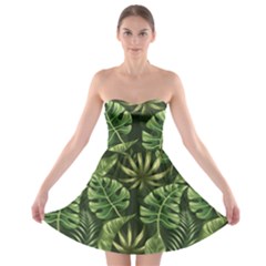 Green Tropical Leaves Strapless Bra Top Dress by goljakoff