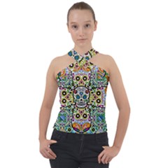 Sugar Skulls Pattern Cross Neck Velour Top by ExtraAwesomeSauce