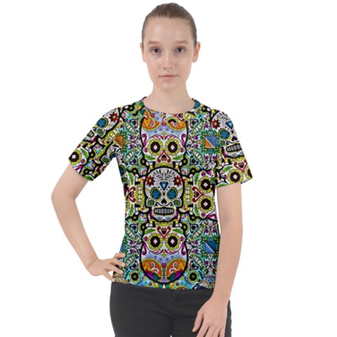 Sugar Skulls Pattern Women s Sport Raglan Tee by ExtraAwesomeSauce