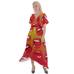 Hot Lips Cross Front Sharkbite Hem Maxi Dress by ExtraAwesomeSauce