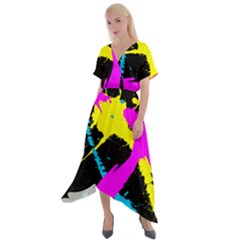 Splatter Splatter Cross Front Sharkbite Hem Maxi Dress by ExtraAwesomeSauce