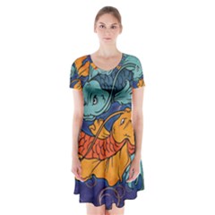 Koi Fish Short Sleeve V-neck Flare Dress by ExtraAwesomeSauce