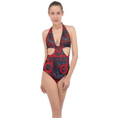 Tech - Red Halter Front Plunge Swimsuit by ExtraAwesomeSauce