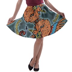 Chinese Phoenix A-line Skater Skirt by ExtraAwesomeSauce