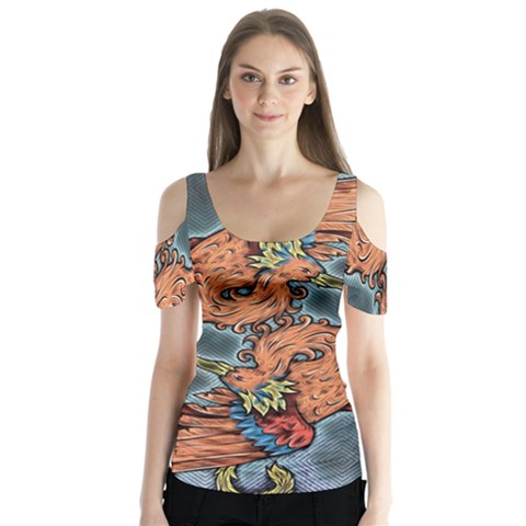 Chinese Phoenix Butterfly Sleeve Cutout Tee  by ExtraAwesomeSauce