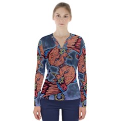 Chinese Phoenix V-neck Long Sleeve Top by ExtraAwesomeSauce