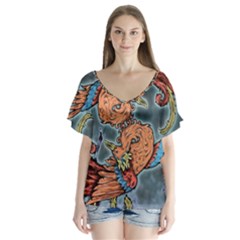 Chinese Phoenix V-neck Flutter Sleeve Top by ExtraAwesomeSauce