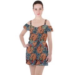 Chinese Phoenix Ruffle Cut Out Chiffon Playsuit by ExtraAwesomeSauce